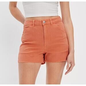 American Eagle Highest Rise 90s Boyfriend‎ Cargo Shorts Denim Orange Coral SZ 18
